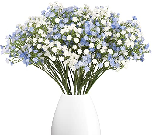 N&T NIETING Gypsophila Künstliche Blumen, 10 Stück Gypsophila Kunstblumen Schleierkraut Gefälschte Blumen Blumensträuße für Hochzeit Braut Party Home Decor (Blau&Weiß)