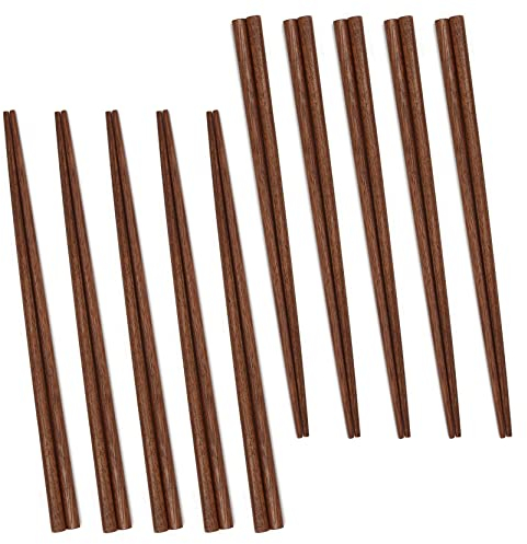 UPTALY 10 Pares Palillos de Madera de Nogal Negro (23 cm), Juego de Palillos para Picar Reutilizables Naturales, Ligeros, de Punta Gruesa, para Arroz, Fideos Chinos, Ramen Coreano, Pho Vietnamita