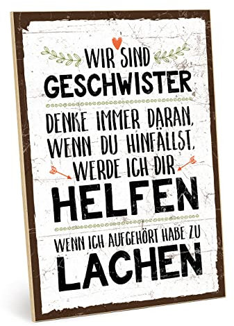 TypeStoff Holzschild mit Spruch – WIR SIND Geschwister – im Vintage-Look mit Zitat als Geschenk und Dekoration zum Thema Bruder, Schwester, Liebe, Familie und Zusammenhalt - HS-00172-X