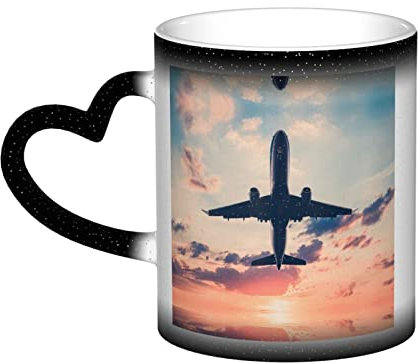 BURGHR Kaffeetasse, Motiv: Flugzeug, Sonnenuntergang, Hitze, Farbwechsel, Sternenhimmel, Keramik, Trinkbecher, Geschenk