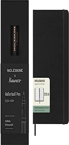 Moleskine x Kaweco Rollerball Refillable Pen in ABS plastic for Writers, Note-takers, Refill 0.7 mm Weekly Planner 2023-2024, 18-Month Agenda, Academic Diary, Weekly Diary