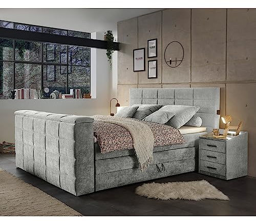 Lomadox Boxspringbett 180x200 cm mit Bettkasten und TV-Halterung | Doppelbett in braun mit Härtegrad H2