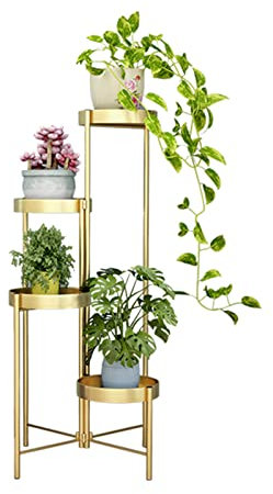 Indoor Plant Stands Metal,3/4 Tier Folding Plant Stand for Garden, Balcony, Home, Office Tiered Plant Stand Indoor Outdoor Planter Display Plant Pot Holder,Gold-4floors