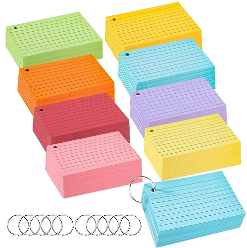 1000 Blätter Karteikarten A7, 150g/m² Linierte Karteikarten Vokabelkarten Flash Cards für Schule Büro Unterwegs Vokabel Lernen (8 Farben)