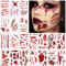 Narben Tattoo Halloween,20 Blatt Halloween Tattoo Gesicht,Halloween Tattoo Wunden Gruselig Blut Tattoo Halloween Make Up Tattoo für Körper Face Mund Kostüm Party Vampir Zombie Cosplay Halloween Deko