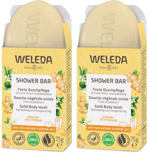 WELEDA Bio Festes Duschgel Ingwer & Petitgrain – feste Naturkosmetik Dusche mit Bio Sheabutter & erfrischendem Duft. Natürliche Shower Bar Seife für Männer & Frauen. 100% Vegan & Plastikfrei (1x 75g)