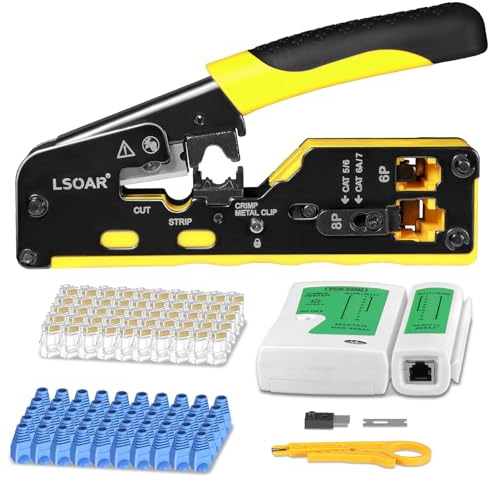 Lsoar rj45 Crimp Tool Ethernet Crimping Tool Kit Pass Through rj45 Crimper for rj45 Cat5e Cat6 Cat6a Cat7