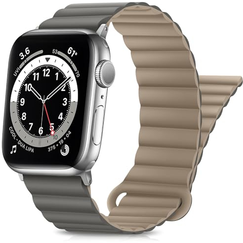 HITZEE Compatible con Cinturino Apple Watch 49/46/45/44/42/41/40/38mm, Cinturini Magnetico Indossabile Due Lati Compatibile per iWatch Ultra 2 Serie 10 9 8 7 SE 6 5 4 (42/44/45/46/49, Grigio-caffè)