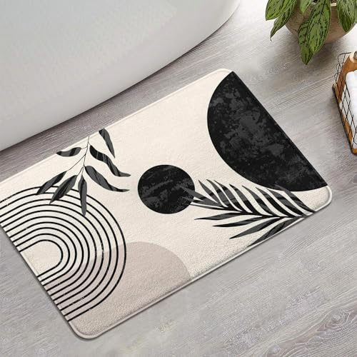 Bsheuancek Badematte, Boho, Schwarz-Weiß, 17 x 27, Rutschfest, Weich, Waschbar, Badezimmerteppich, Duschvorleger