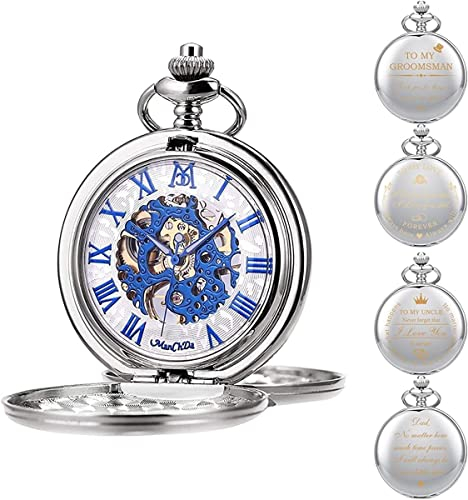Vintage Quarz mechanische Taschenuhr personalisierte gravierte Taschenuhr mechanische Taschenuhr Geschenk für Papa Ehemann Sohn Geburtstag Trauzeuge Trauzeuge Geschenke für Papa Taschenuhr für Männer