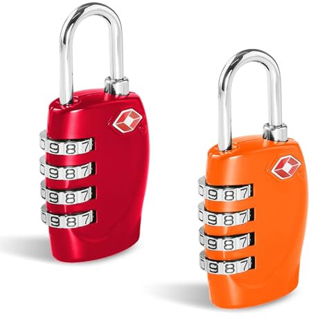 CFMOUR TSA Lot de 2 cadenas à combinaison à 4 chiffres pour valises, valises, valises, sacs - Rouge et orange