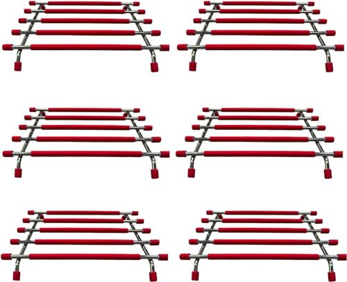 Kitchen Trivet Stand with Anti Slip Base Stainless Steel Trivets for Kitchen Worktops, Hot Pans, Hot Trays & Plates Stand Heatproof Kitchen Accessories Table Mats Placemats (Red (pack of 6))