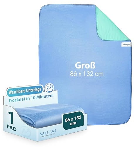 Safe Age® Inkontinenzunterlage waschbar - 86x132cm, Inkontinenz Bettunterlage für Erwachsene, Kinder und Haustiere, wasserdichte Matratzenauflage