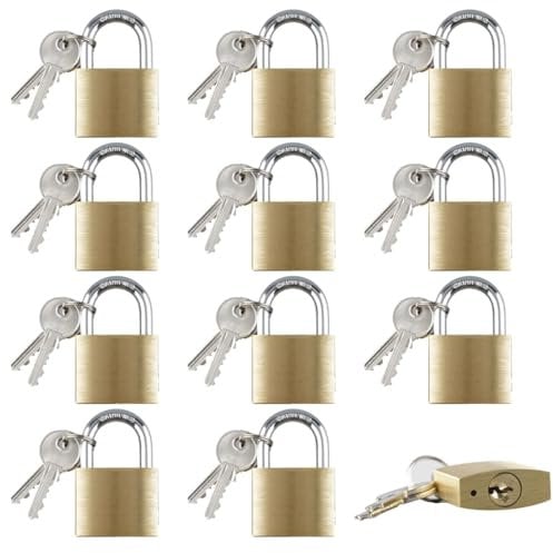 WK Electrical - Lot de 12 cadenas en laiton avec 2 clés | Résistant à la rouille | Anse renforcée | Trous de drainage | Serrure robuste pour une protection ultime, lot de 12 (40 mm)