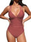 CUPSHE Damen Badeanzug V Ausschnitt Bauchweg Raffungen Zierausschnitten Tiefer Rückenausschnitt Crossback Einteilige Bademode Swimsuit Ziegelrot L
