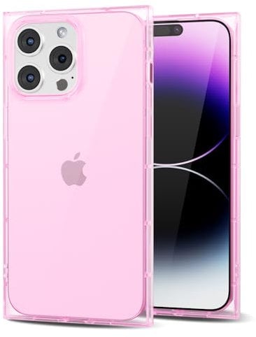 Svanove for iPhone 14 Pro Max Clear Case Square Rectangle Edge, Aesthetic Trendy Girly Transparent Silicone Rubber Phone Case for Women, Thin Slim TPU Bumper Protective Cover, Light Pink