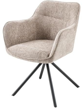 Riess Ambiente Drehbarer Stuhl Verona Champagner beige Strukturstoff mit Armlehne Metallbeine schwarz Esszimmerstuhl Küchenstuhl