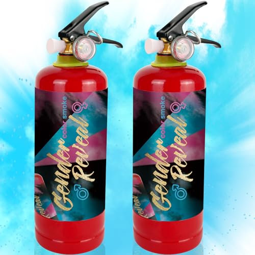 RISEMART Gender Reveal Cannone per fumo, coriandoli biodegradabili in polvere di mais, a forma di estintore, pressurizzati, per feste per baby shower, matrimoni, feste (confezione da 2, blu)