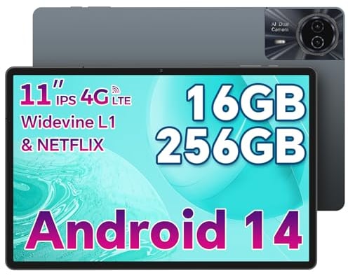 ODEA S11 Tablet Android 14, 11 Pollici Tablet Gaming, 16GB RAM+256GB ROM(TF 1TB), 4G LTE Dual SIM+5G WiFi, TDDI IPS Touchscreen, T606 Octa-Core, 8000mAh/13MP Camera/BT5/Widevine L1/GPS