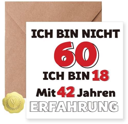Sugeru Geburtstagskarte 60 mit Umschlag - Ich Bin 18 und 42 Jahre Erfahrung | lustige 60 Geburtstag Grußkarten für Frau & Mann | Personifizieren Besondere Birthday Card 60. Geburtstags