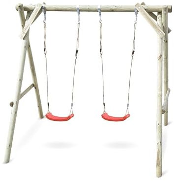 Wood&Play altalena da giardino in legno per bambini - altalena Klara con due sedili - autoassemblaggio, facile da montare - versatile - sicura e stabile - 194 x 240 cm