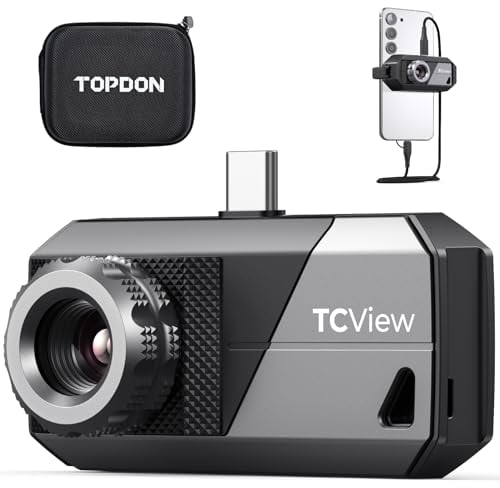 TOPDON TS001 Wärmebildkamera Android, Beobachtungsbereich 0.1m-500m, 9mm Einstellbares Objektiv, 512x384 TISR-Auflösung, Manuell Fokussierende Wärmebildkameras für Jagd,Outdoor,Leiterplatten,Gebäuden