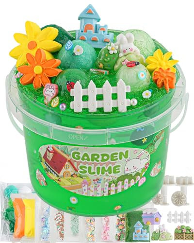Garden Green Slime Set für Kinder, Schleim Bucket with Slime Clay, Schleim Partygeschenke für Mädchen & Jungen, Sensorisches Spielzeug, Ostern Halloween Weihnachts Geschenke