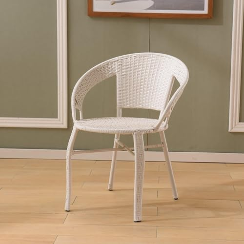 Stabiler bequemer Sitz, PE-Rattan-Schreibtischstuhl mit Armlehnen, Mitte des Jahrhunderts, Retro-Küchenstühle mit Metall-Stahlrahmen für Küche, Schlafzimmer, rustikal (Farbe: D)