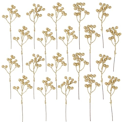 Crafare 36 Pack Artificial Berry Stems 7 Inch Gold Holly Berry Picks for Christmas Tree Decoration Wreath Crafts Wedding Gift,Holiday Season,Winter Decor