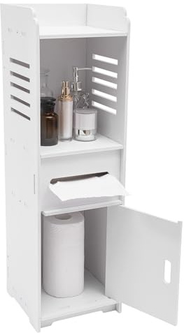 Freistehender Badezimmerschrank Schmal, Boden stehend Toilettenpapierhalter Stehend Toilettenpapieraufbewahrung Badregal Toilettenschrank für Kleinen Raum, Toilettenschrank, Badezimmerschrank, Weiß