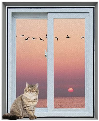 Yuly Red de ventana a prueba de gatos de tamaño personalizado, red de seguridad para gatos, red autoadhesiva de doble cremallera, mosquitera de fácil instalación