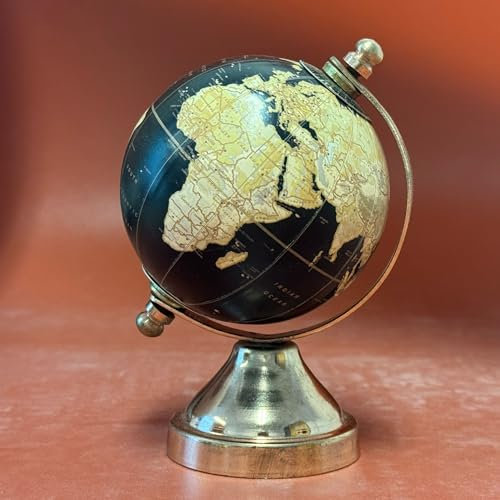 EXERZ 8cm Mini Globus mit Bronzesockel, handgefertigter dekorativer Globus SI-3937 (Schwarz, 8 cm)