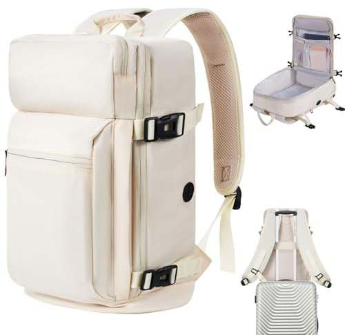VOESLD Rucksack Handgepäck 40x20x25 für Ryanair, Wizzair & Eurowings - Damen & Herren Rucksack für Reisen, Sport, Outdoor, Flugzeug Untersitz, Laptop & Kabinentasche (Beige)