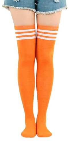 Benefeet Sox Damen Oberschenkelhohe Socken Mädchen Neuheit Baumwolle Overknee Socken Lustige verrückte lange Strümpfe Beinstulpen, Neon-Orange, Einheitsgröße