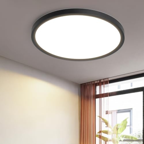 ZMH LED Deckenlampe Deckenleuchte Schwarz - Ø30CM Badlampe Modern 3000K Badezimmerlampe Decke 24W Flurlampe Bad Rund für Badezimmer Küche Schlafzimmer