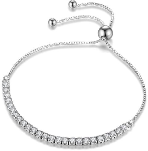Kim Johanson® Damen Tennisarmband *Flair* in Silber | Cubic Zirkonia Armband | Armkette mit Kristall Steinen (3mm) | Wasserfest | Schmuck für Frauen | Verstellbare Länge | Inkl. Schmuckbeutel