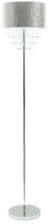 ValueLights | Chrome Single Stem Floor Lamp Silver Glitter Cylinder Shade with Clear Acrylic Jewel Droplets | Floor Lamps, Home Décor & Improvement Essential | Included LED Bulb