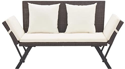HETFTJN Parkbank Bierbank Garderobenbank Bänke - Gartenbank mit Auflagen 176 cm Braun Poly Rattan für Park Balkon Garten Draussen