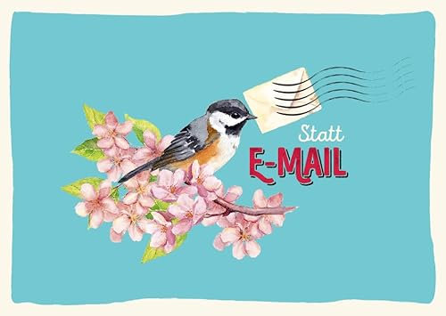 Gutsch Verlag Postkarten Sprüche Vogel auf Kirschblüten mit Brief statt E-Mail für Naturliebhaber und Freunde von handgeschriebenen Nachrichten Charmantes Design mit Vogel Blüten und Brief