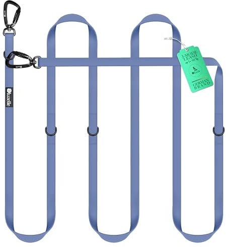BLUZELLE Wasserfeste Hundeleine 3m, Wetterfestes PVC & 2 Starke 360° Aluminium Sicherheitskarabiner, Verstellbare Doppelleine für 2 Hunde, Freihand-Leine zum Umhängen, Schmutzabweisend, Farbe:Blau