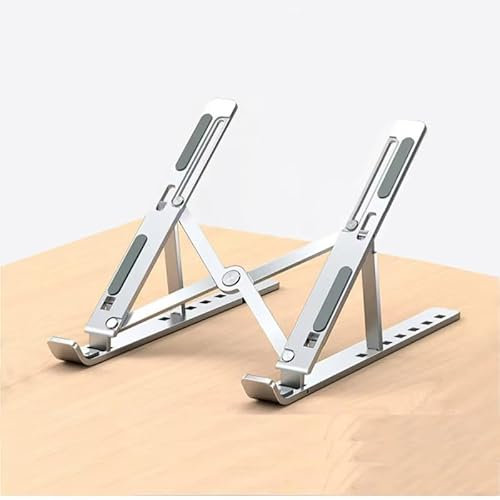 Ganixia Foldable Aluminium Laptop Stand – Adjustable Multi-Angle & Height, Portable Tablet Stand with Carry Pouch – Lightweight, Sturdy Laptop Holder for All Laptops & Tablets – Silver