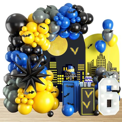 Kit de Guirnalda de Arco de Globos de Fiesta de Cumpleaños Globos de Cumpleaños Super City Globos de Aluminio Decoraciones Bat de Fiesta Teática