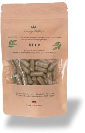 Kelp Kapseln 400mg – 346µg Jod aus Kelp – Hochdosiert & Laborgeprüft – Natürliche Braunalge – Vegan, in Deutschland produziert – 60 Kapseln von sunny nature®