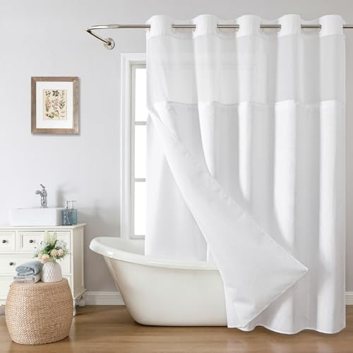 eachope Long Rideau de Douche à Tissage gaufré sans Crochet, 180 x 190 cm