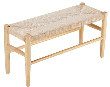 VEVOR Rattan Bench, 31.5 Wooden Rattan Bench, Entrywway Bench with Oak Wood Legs, Bedroom End of Bed Boho Bench with Hand Woven Rattan, for Living Room, Kitchen