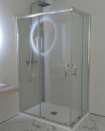 Box doccia cm 70x90 angolare vetro temperato 6 mm trasparente, apertura scorrevole e profili cromati
