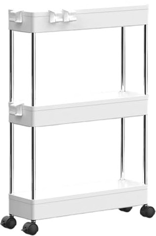 BEAHING Rolling Storage Cart, 3-Tier-Rollwagen, Plastikwagen mit Rädern und Metallstab & abnehmbare Haken, Hohlspeicherwagen, Multifunktional unter dem Schreibtisch für Büro