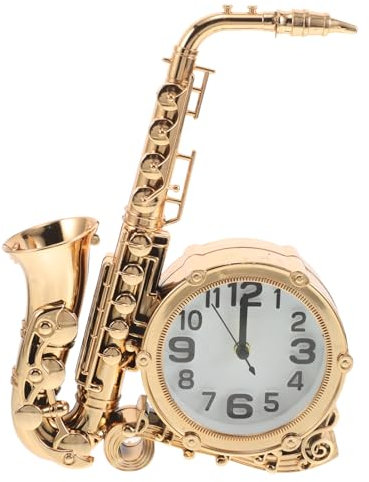 ULTECHNOVO Vintage Saxophone Tischuhr Retro Europäischer Alarmclock Musikinstrument Skulptur für Schlafzimmer Wohnzimmer und Batterie Nicht Enthalten