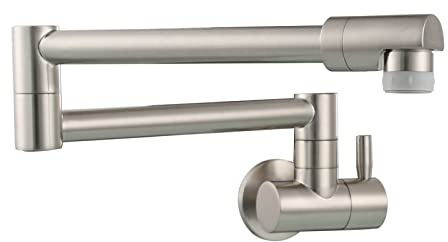 ZLLFHS Pot Filler Faucet Brass, Hole Handle Wall Mount Folding Stretchable Double Joint Swing Arms, Single Cold Water,Brushed Nickel