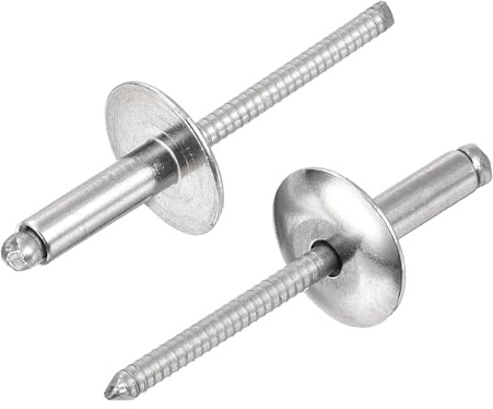 QUARKZMAN 50Pcs 3/16x5/8 304 Acciaio Rivetti A Testa Tonda A Flangia Larga Rivetti Ciechi A Estremità Aperta Con Cappuccio Grande Per Edilizia Produzione Aerospaziale (Argento)